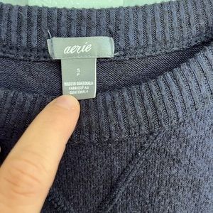 Aerie Navy Blue Oversized Crewneck Sweater Soft Side Slit Loungewear, Size Small